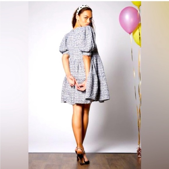 Sister Jane Waltz Tweed Confetti Mini Dress Babydoll Puff Sleeve Tiered Size S - Picture 9 of 14